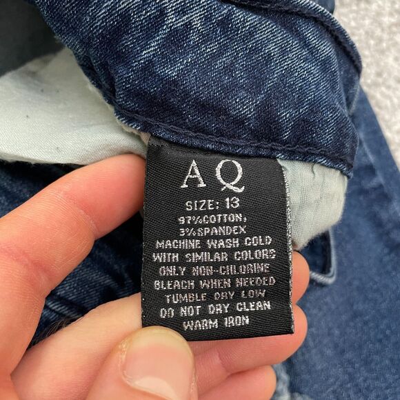 American Quality High Rise Denim Jeans Juniors 13 Dark Blue Distressed 30x30 NWT - Picture 11 of 15